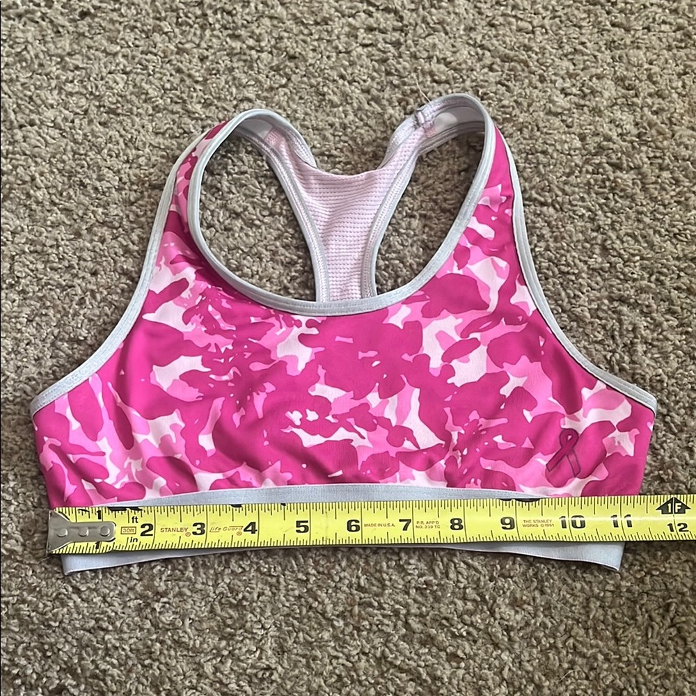 Under Armour Pink and White Sports Bra Racerback- Breast Cancer Ribbiom